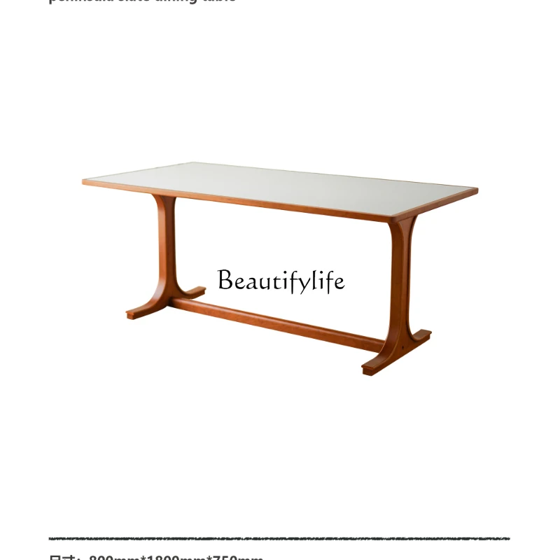 

Peninsula Stone Plate Dining Table Household Solid Wood Modern Simple and Light Luxury Table Small Apartment