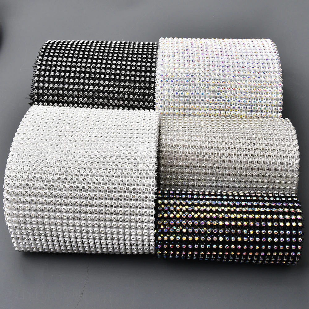 24 Row Rhinestone Trimming Banding For Wedding Dress Black White AB Crystal Mesh Sew On Clothing Accessories