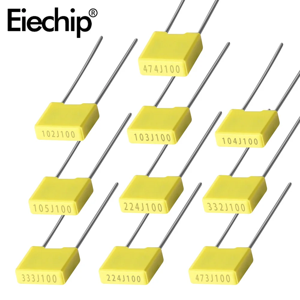 50 pz 102J ~ 474J 100V condensatore Kit assortito condensatore a Film di polipropilene Kit 102J 152J 332J 472J 103J 333J 473J 104J 224J 474J