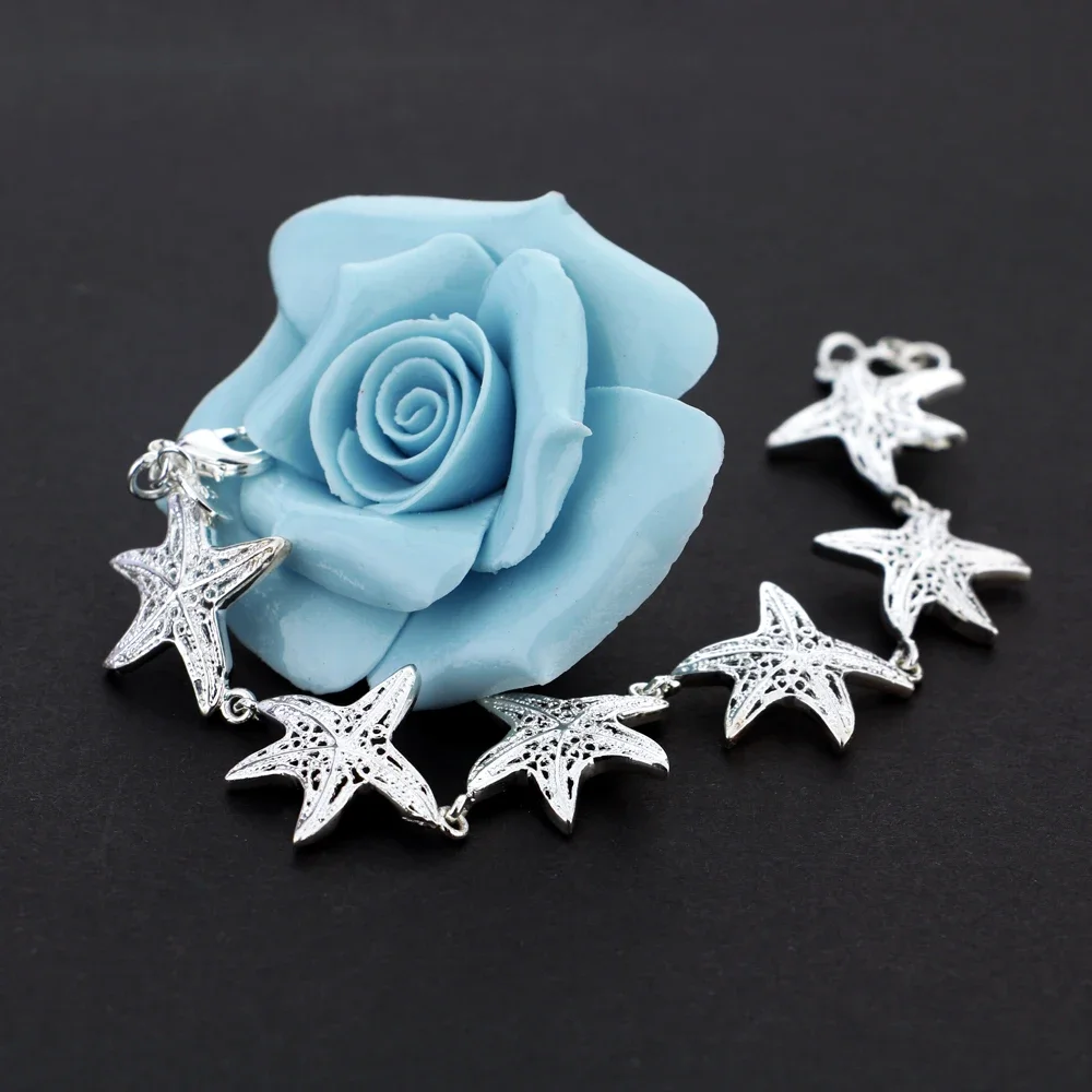 

Hot 925 sterling silver Charm starfish Chain Bracelet for Women Fashion Wedding Party Christmas Gifts brands fine Jewelry