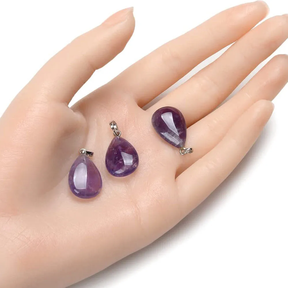 Natural Amethyst Teardrop Pendants Water Drop Shape Chakra Gemstone  Healing Crystal Necklace Jewelry Making for Women Girls