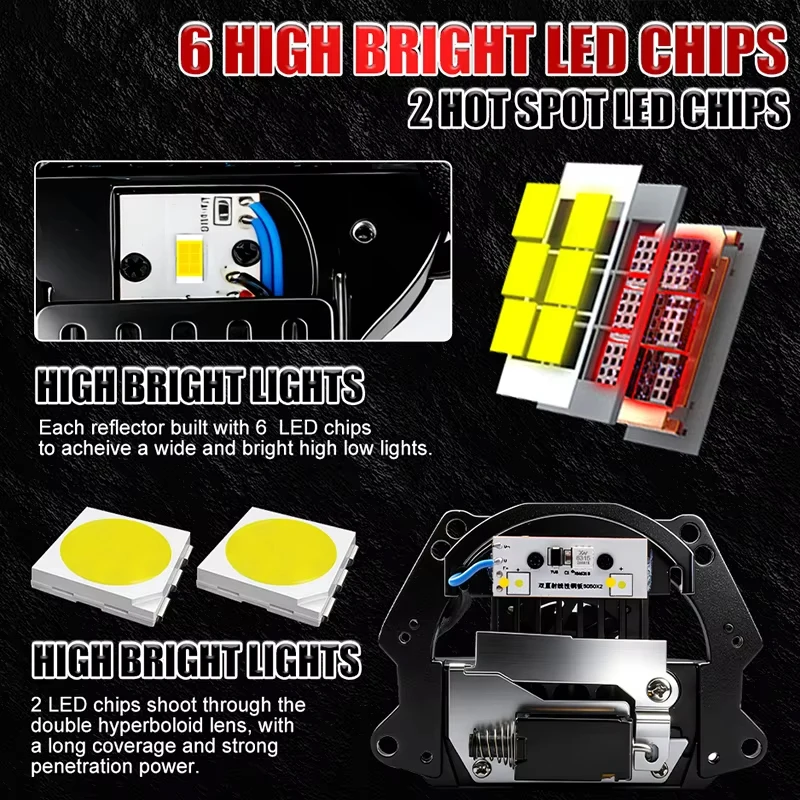 2pcs Bi LED Projector Lenses 3 Inch For Headlight Hella H4 H7 9005 9006 6000K Auto Lamp Retrofit Kits Dual Hyperboloid Lens view 2