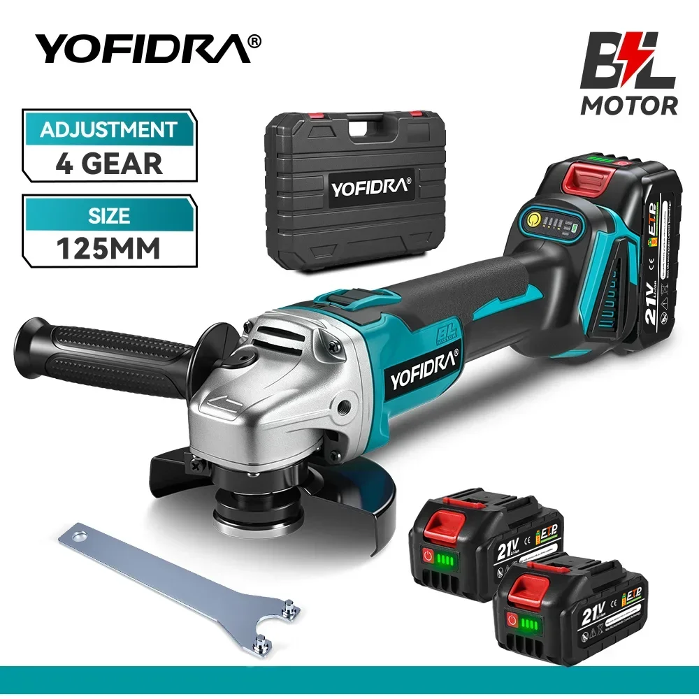 YOFIDRA 125mm meuleuse d'angle sans brosse Machine de découpe 4 vitesses sans fil coupe outils électriques pour le travail du bois pour Makita 18V batterie broche