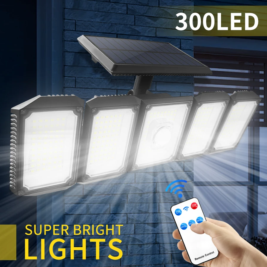 

Powerful Solar Lights Outdoor Rechargeable Battery Lamp Sunlight Spotlight Focus 300 Led External Motion Sensor Light For Garden