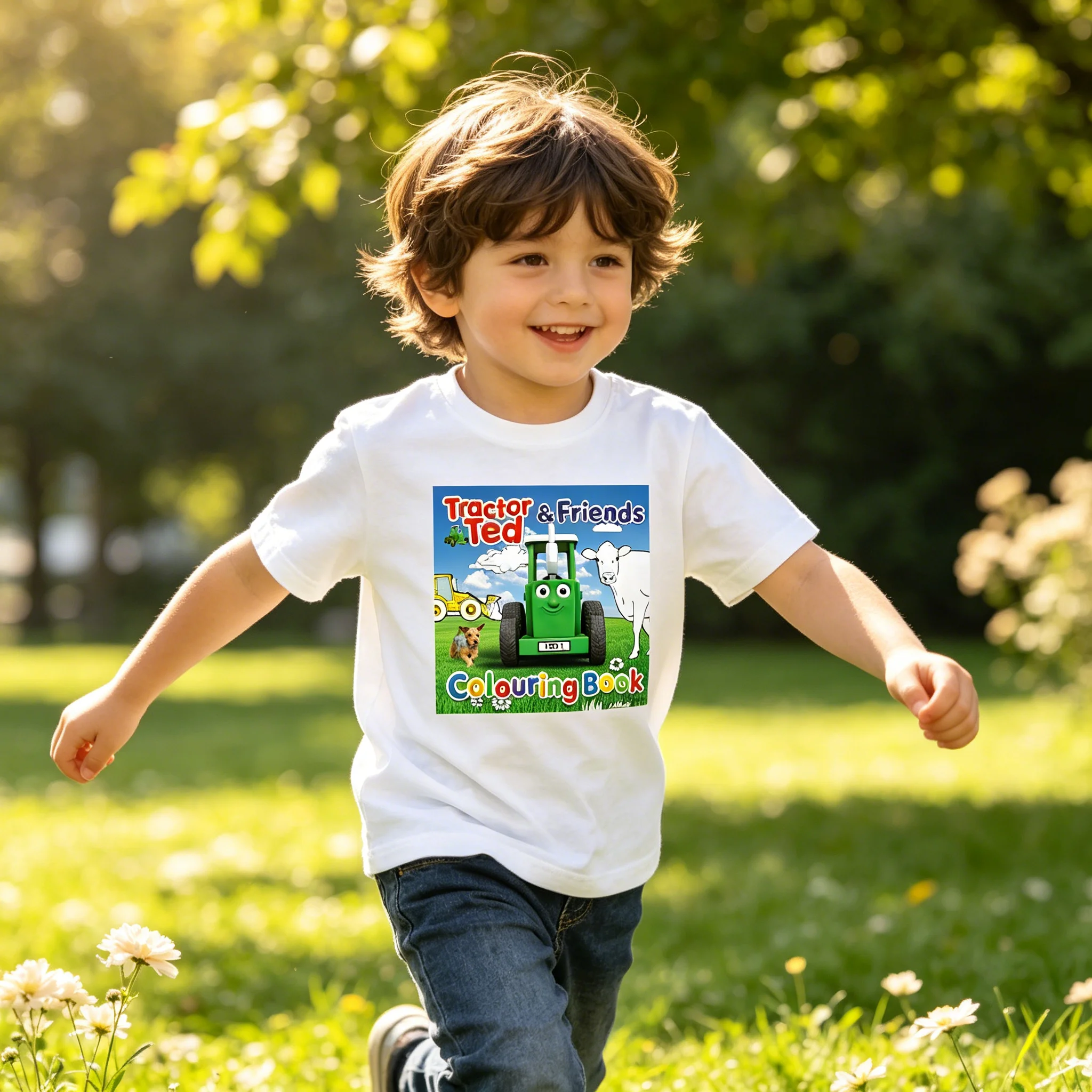 Men Tee Women T Shirt Boys Girls Top Adults Children Parent Child Cotton Kid Tshirts Tractor Ted Cute Cartoon Print Short Tee