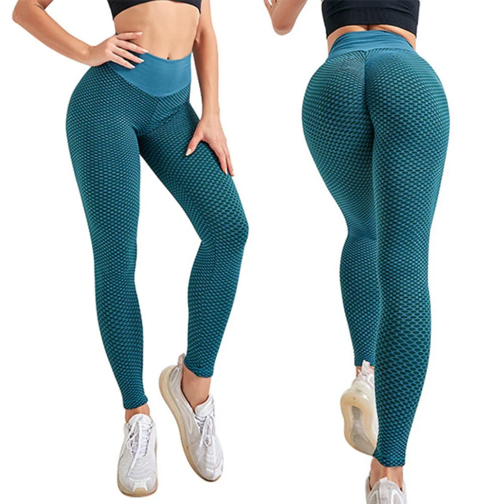 

European And American Honeycomb Yoga Sexy Peach Hip High Waist Women's Jacquard Breathable Sports Fitness Tight Trousers