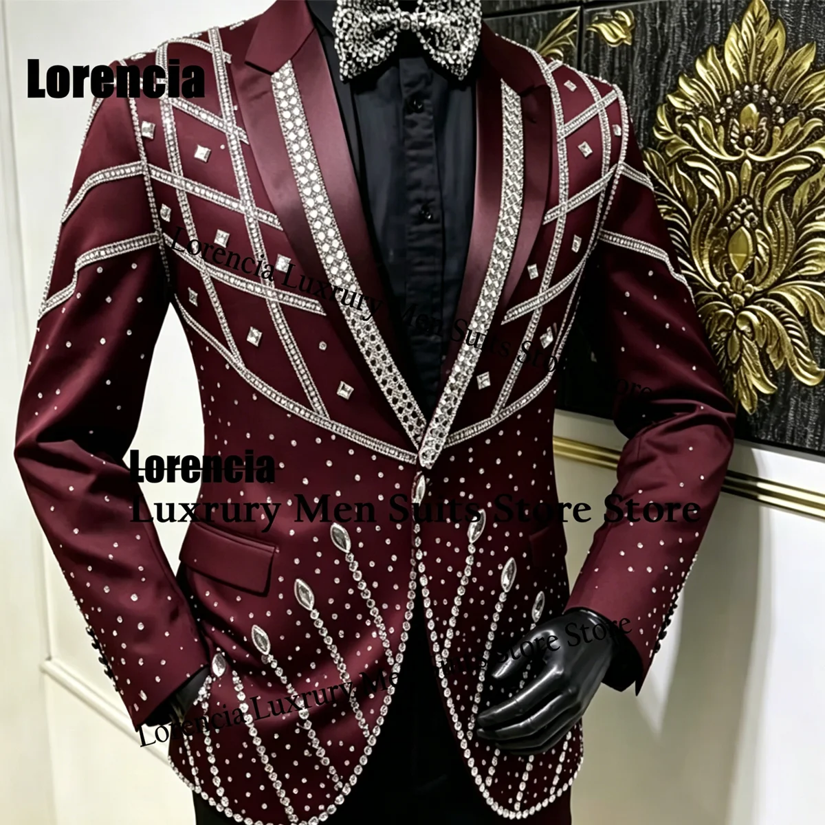 

Luxury Corsets Men suit Customized Elegant Sequin Gem For Wedidng Groom Male Prom Party Elegant Blazer 2 Pieces Set Tuxedos Slim
