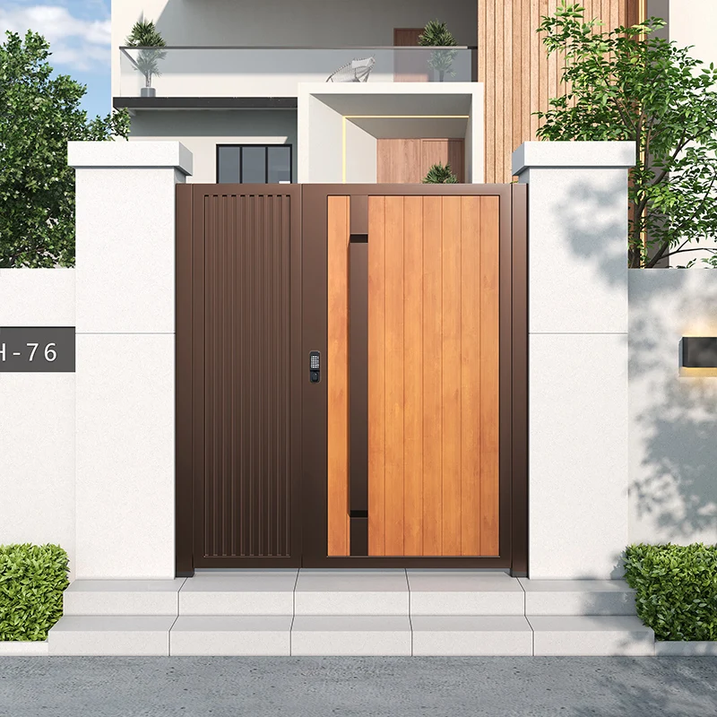 Aluminum alloy courtyard gate outdoor wrought iron villa fence gate Rural residential courtyard entrance single and double open