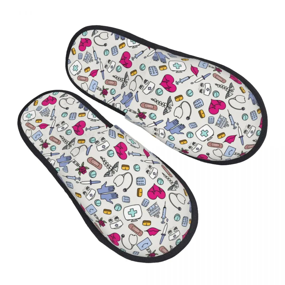 Custom Nursing Pattern Nurse Soft Memory Foam House Slippers Women Health Care Comfy Warm Anti-Skid Slipper