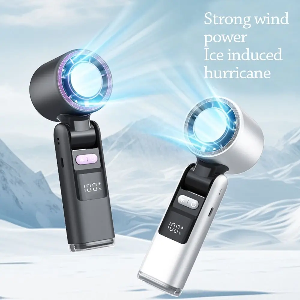 

100 Turbos Chilled Ice Sensation Cold Fan USB Powered Strong Wind Neckloop Fan Digital Display Adjustable Handheld Fan Camping