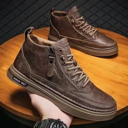 2023 Spring and Autumn Men's Casual Boots New High-top Men's Boots Work Business Boots Side Zipper Men's Sneakers Leather Boots