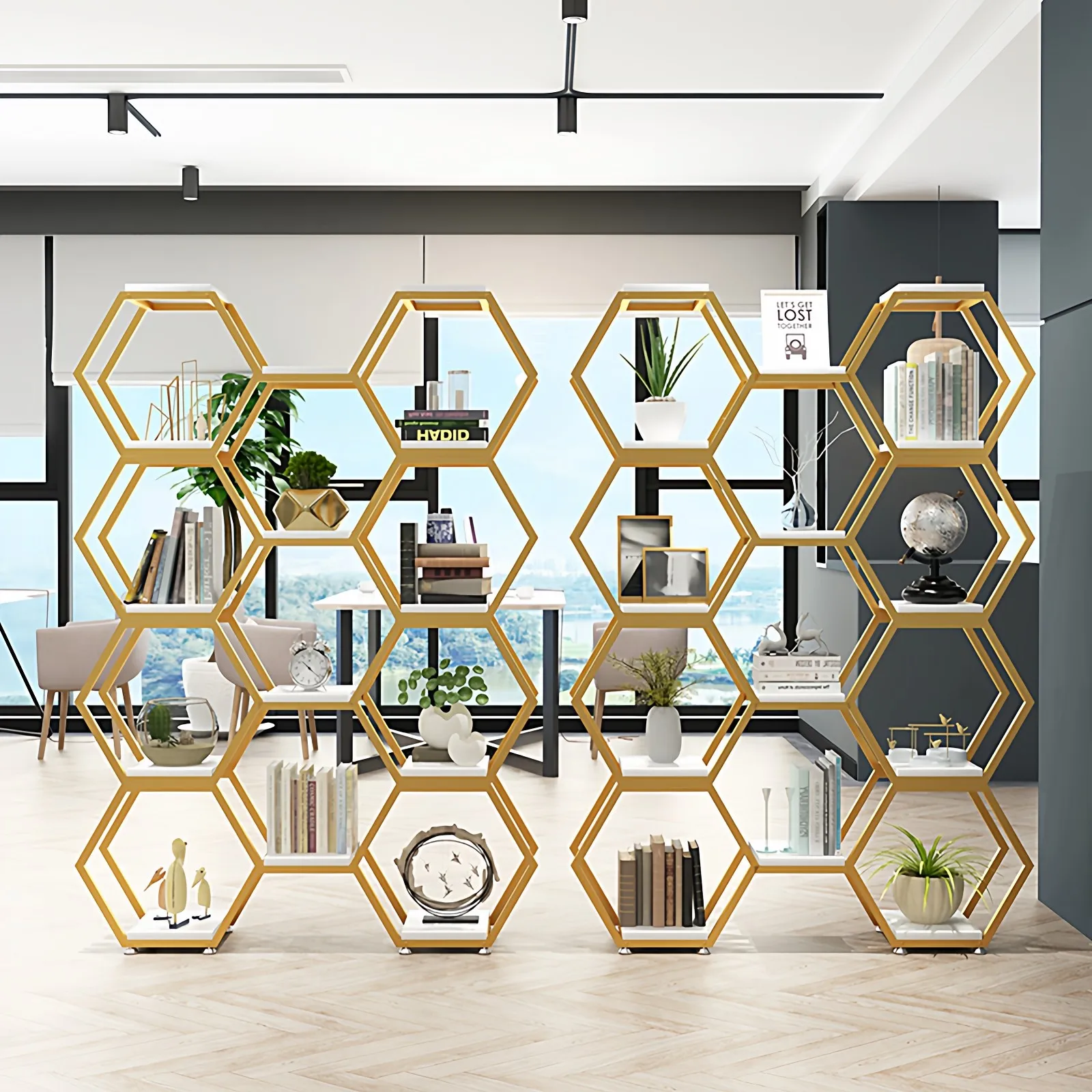 Wrought iron partition rack office screen partition living room entrance flower stand creative hexagonal product display stand