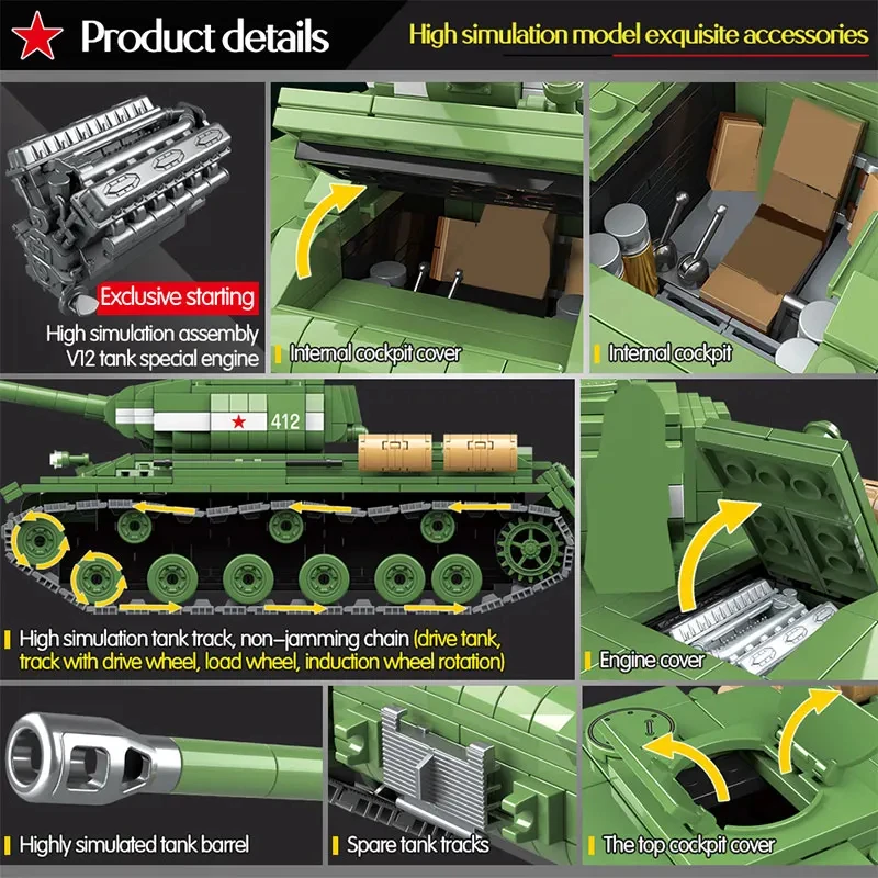 1068PCS MOC WWII Militär Sowjetischer schwerer Panzer IS-2M Bausteine Spielzeugmodellbausatz Maßstab 1:35, Kinder für Weihnachts- und Geburtstagsgeschenke