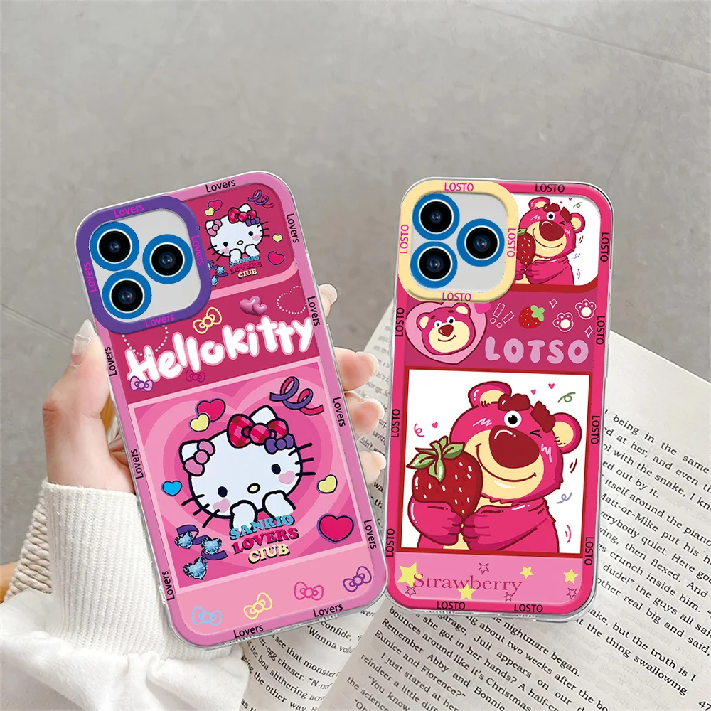 MINISO Cute Kuromi Losto Phone Case for iPhone 12 11 13 14 15 16 Max Pro Plus Transparent Bezel Shell