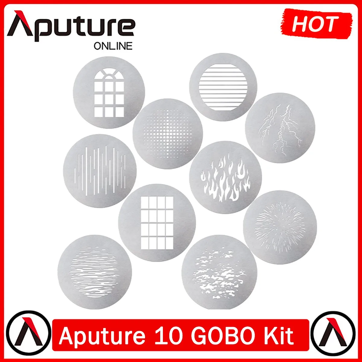 Aputure 10 Gobo Kit For Photography studio Lighting, compatible With Aputure Spotlight Mount