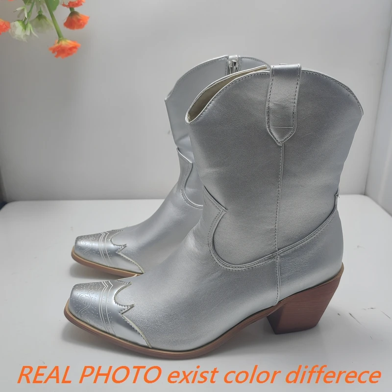 

SIMLOVEYO 2025 Новые женские ботильоны с острым носком 6,5 см, туфли без шнуровки на блочном каблуке, разноцветные, для отдыха, на каждый день, в ковбойском стиле, большой размер 48