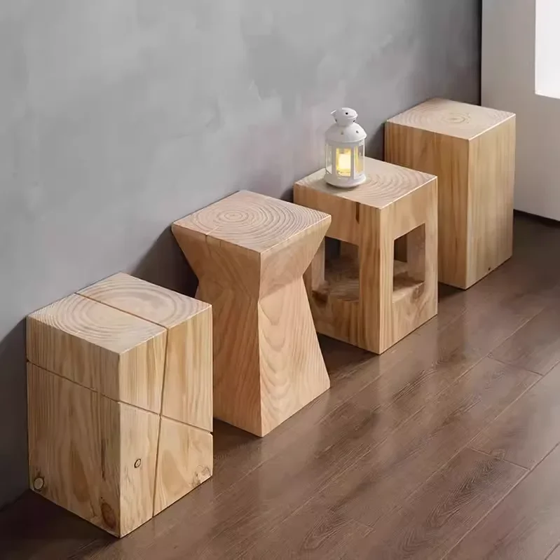 Minimalist hotel low stools Nordic solid wood table stool Household living room decoration chair Creative tree stump round stool