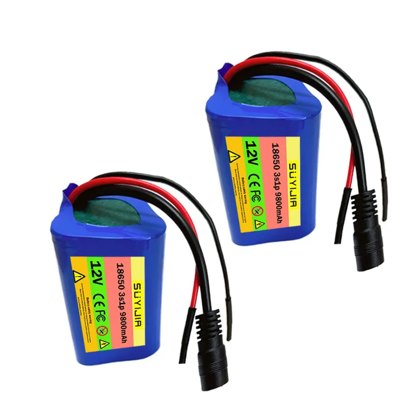 New 12V 18650 Battery Pack 9800mAh 3S1P Li-ion Rechargeable Batteries with BMS Lithium Cells Protection Board +12.6V 1A Charger
