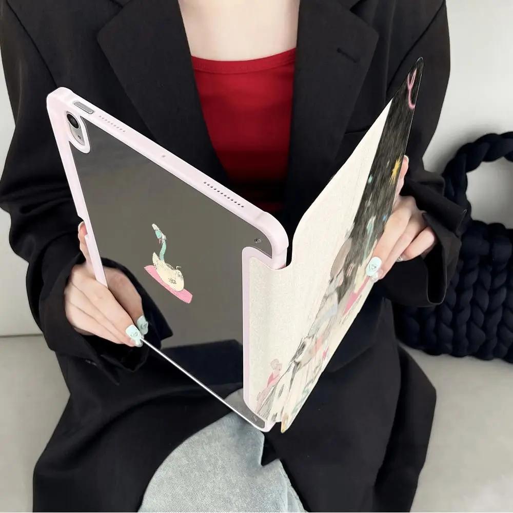 Pink Sweet Creative Swan Girl Mirror For iPad 11th A16 10 9 8 7 5 Pro 13 11 M5 M4 M3 M2 12.9'' Air 4 3 2 1 Mini 7 6 Cover