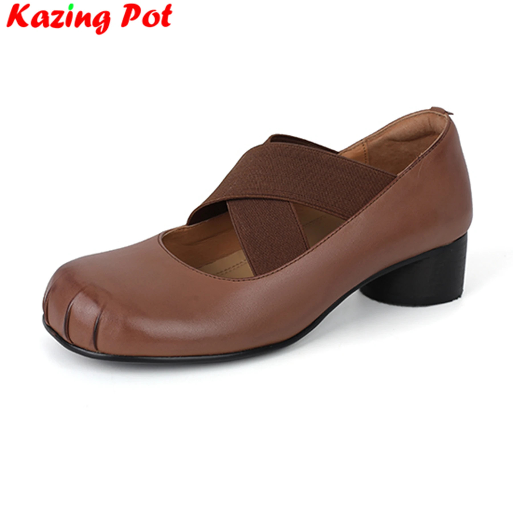 

Krazing Pot Plus Size 34-41 Cow Leather Round Toe Chunky Heels Mary Janes Retro Spring Fall Shoes Dance Office Lady Women Pumps