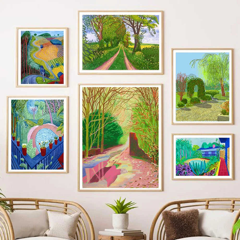 David Hockney The Arrival of Spring Poster Abstract Painting Nature Landscape Canvas Prints Wall Art Pictures Home Office Decor