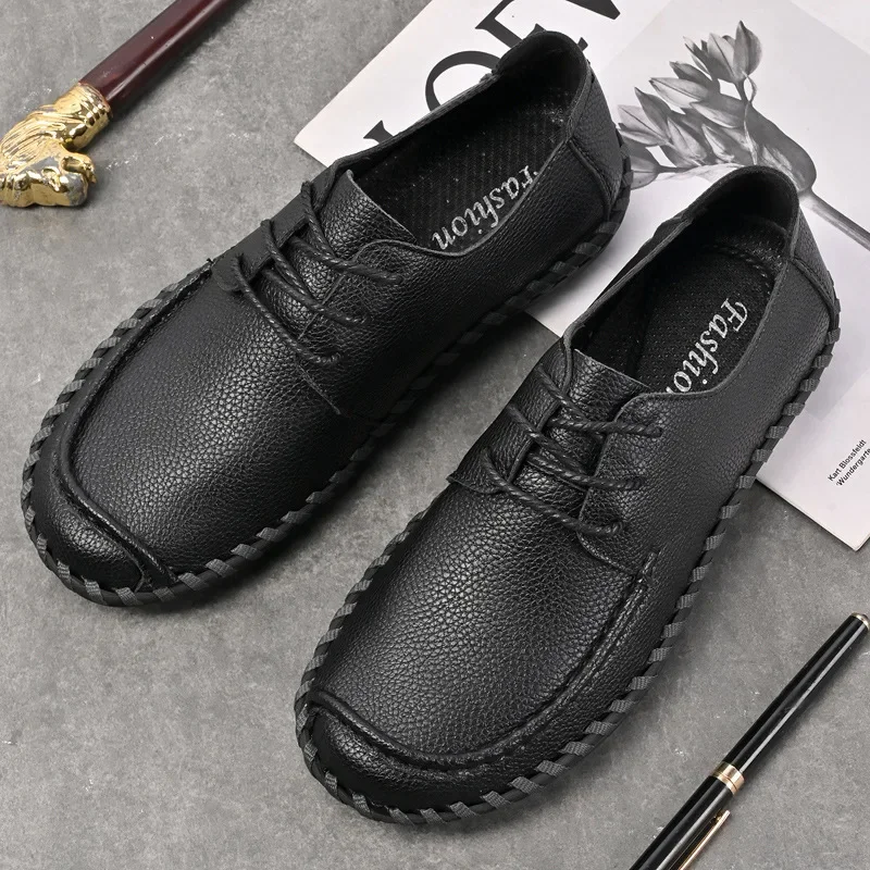 

Loafers plus Size Business Overseas Moccasins Men's One Pedal Wide Toe Leather Shoes Dad Shoes