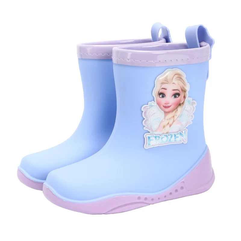 Disney Children\'s Rain Boots For Girls Blue Cartoon Nonslip Frozen Princess Elsa Water Shoes Kids Four Seasons Rubber Over Shoes