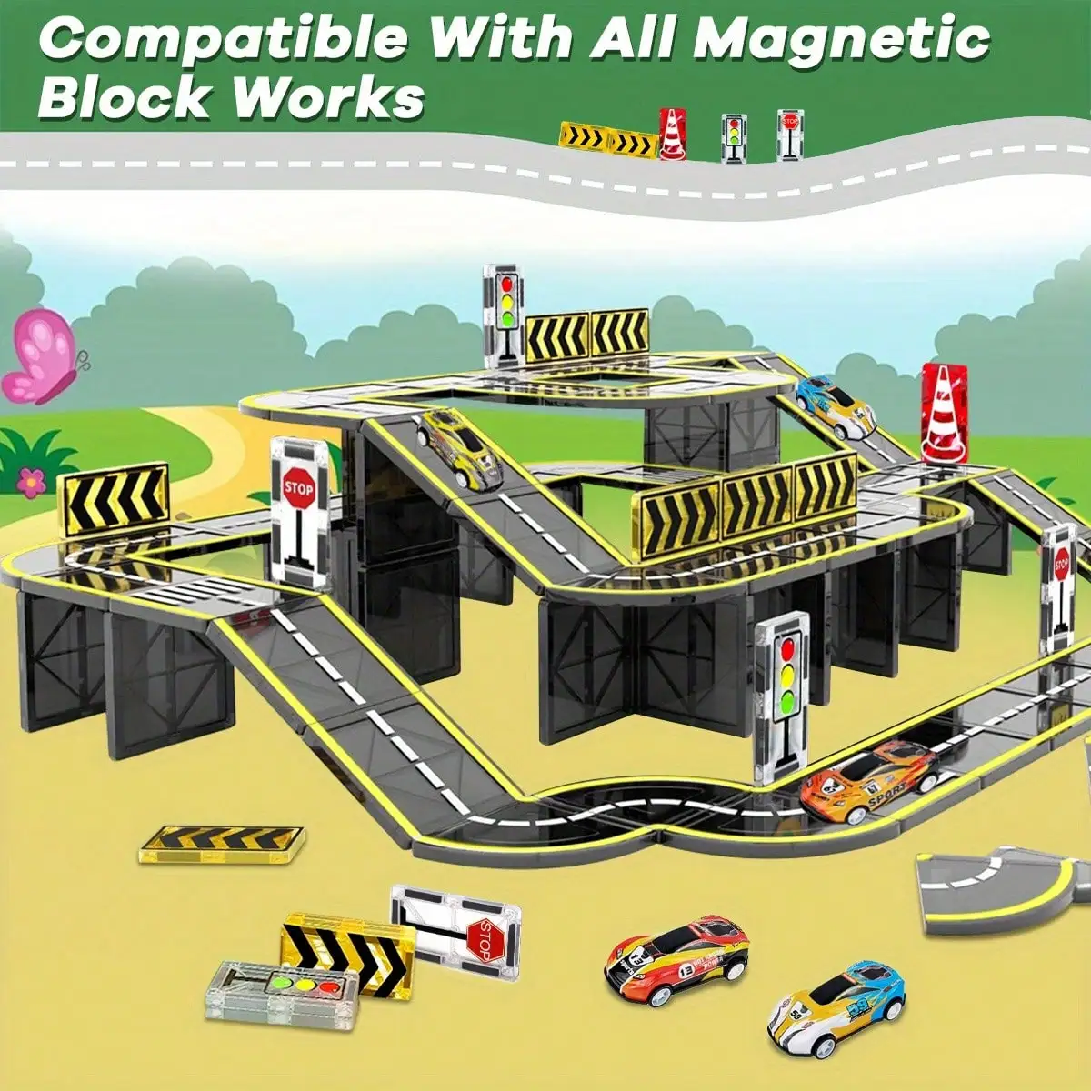 

Magnetic Road Track Building Blocks Toy, Creative and Educational Building Toy, Children's Birthday Gift Random Color
