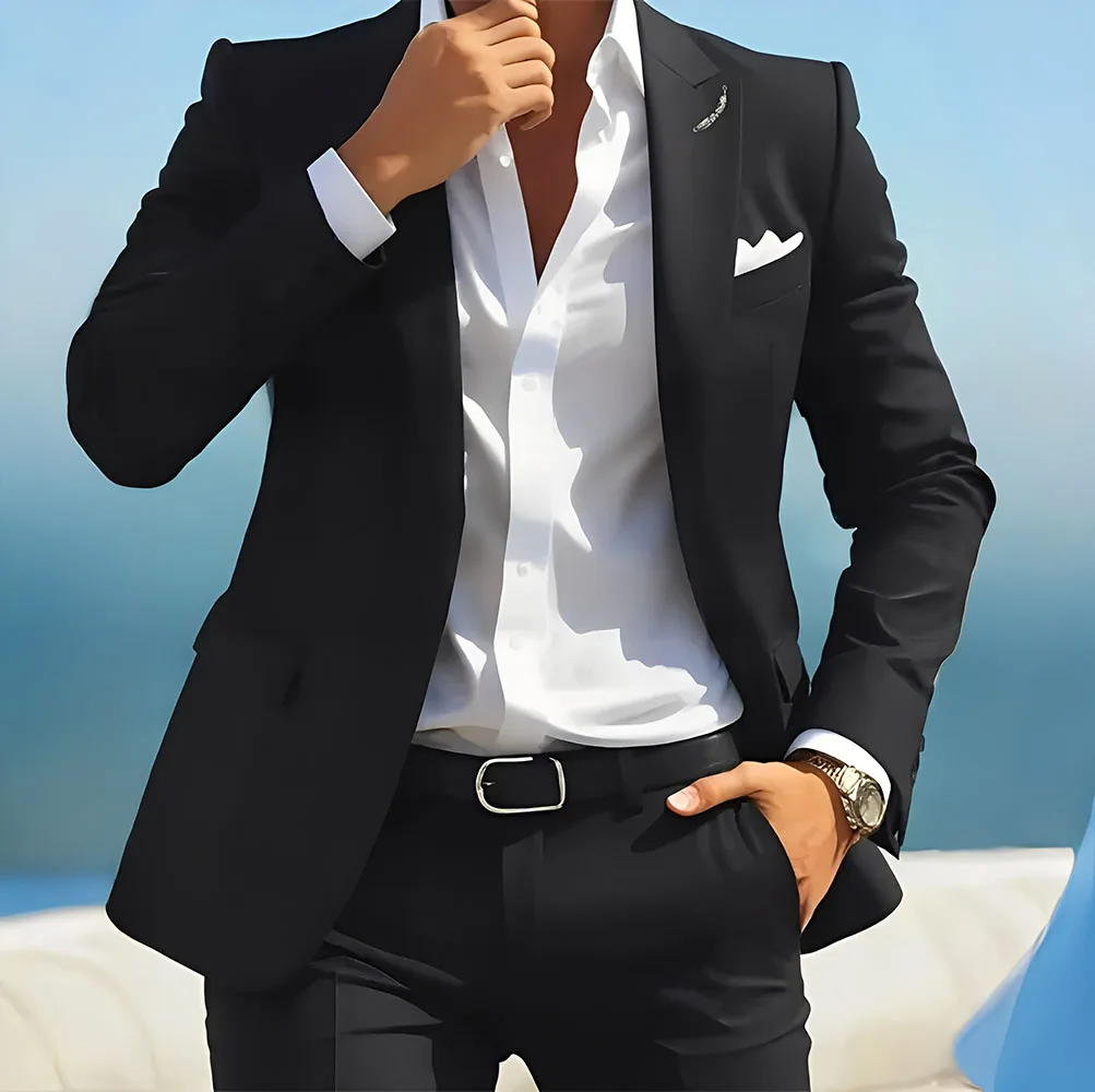

Мужские костюмы черного цвета для мужчин Slim Fit Формальные деловые свадебные смокинги на заказ Блейзер с остроконечными лацканами Брюки Комплект из 2-х предметов Костюм Hom