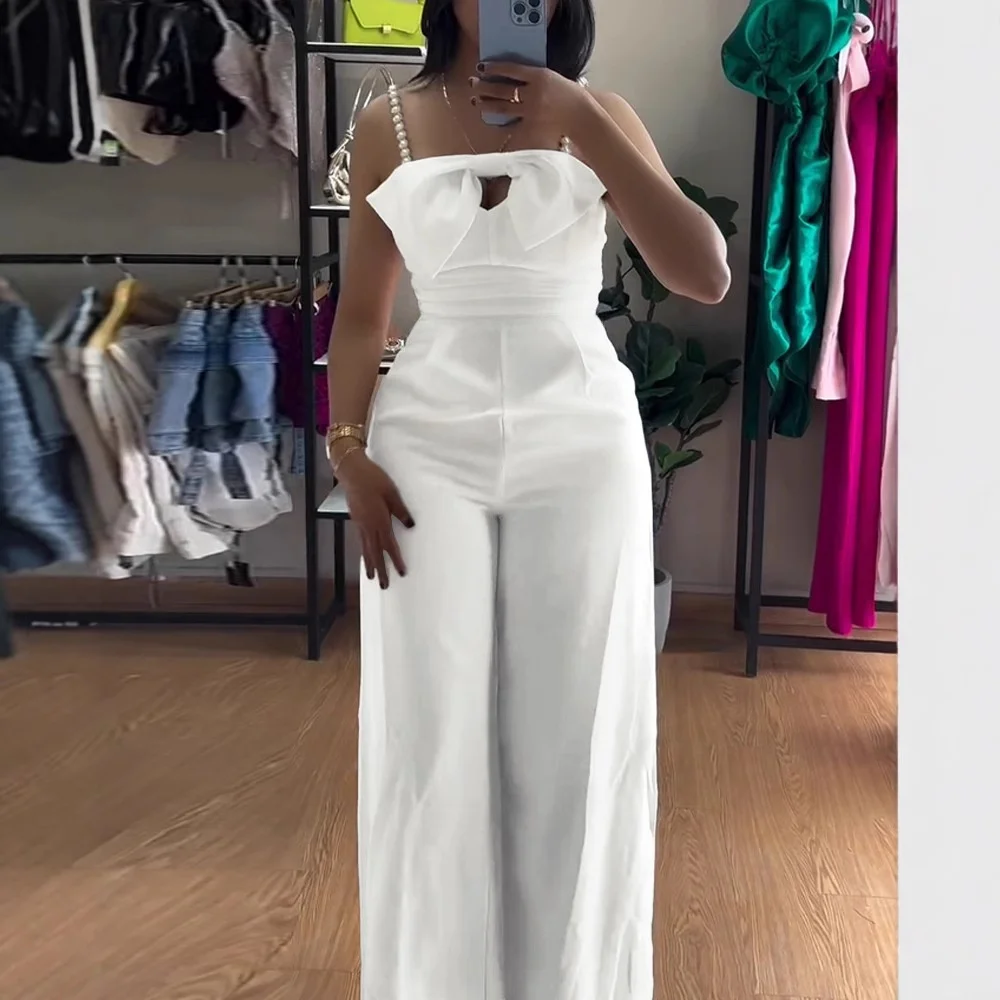 Faionable  Knot Bubble Bead Waist Cinching Wide Leg Jumpsuit Women Casual  Suit Long Pants Spring Season