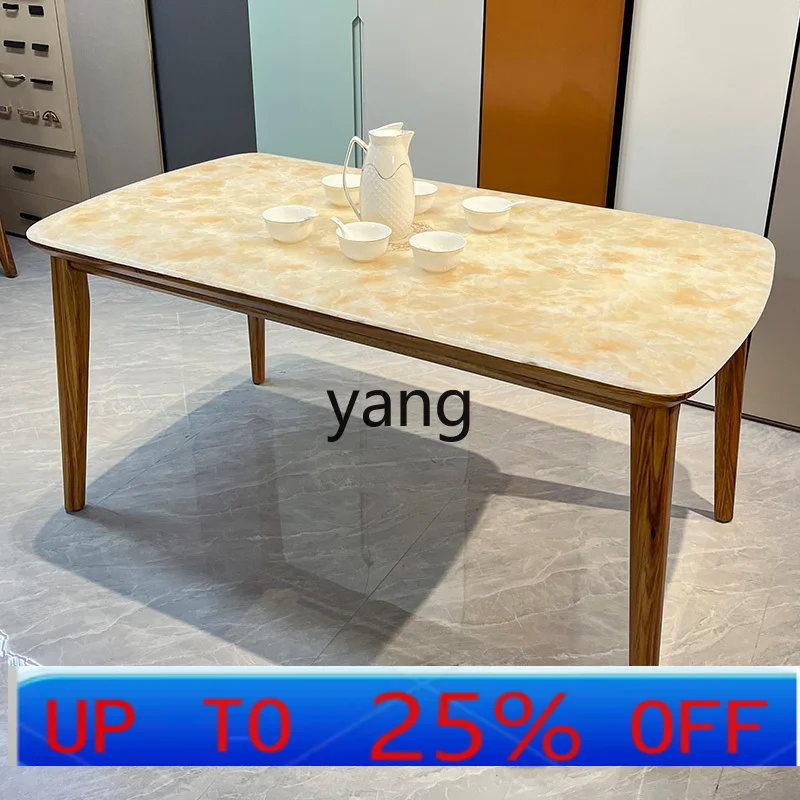 LH   New Chinese Style Ugyen Wood Natural Marble Dining Tables and Chairs Set Household