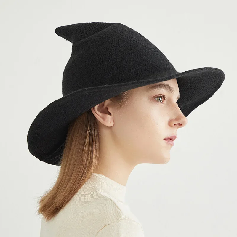 Sombrero de bruja a la moda para otoño e invierno, sombrero de cubo puntiagudo, disfraces de Cosplay de lana, accesorios de mago mágico