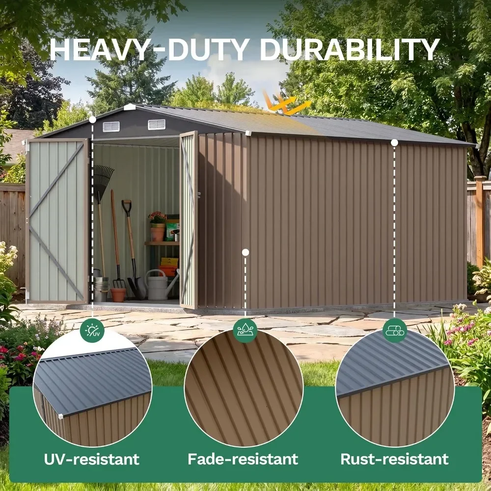 New Upgrade US Shipping Heavy Duty Metal Storage Shed Tool Shed Garden Backyard Patio with Lockable Door Sloping Roof B