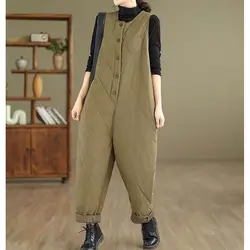 Oversized Jumpsuits Winter O-neck Cotton-padded Clothes High Waist Korean Style Casual Playsuits One Piece Outfit Women Clothing