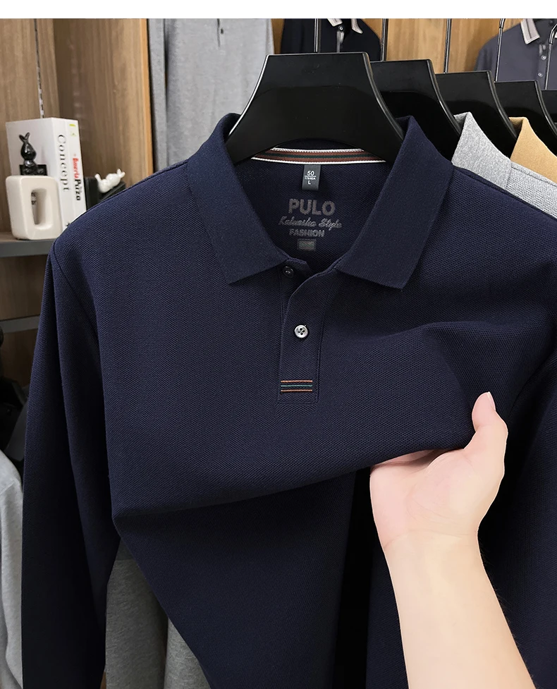 Hochwertiges Langarm-Poloshirt aus 100% Baumwolle für Herren, neue Luxus-Modemarke, Frühling/Herbst, luxuriöser Komfort, lässiges Business-T-Shirt. – Detail 23