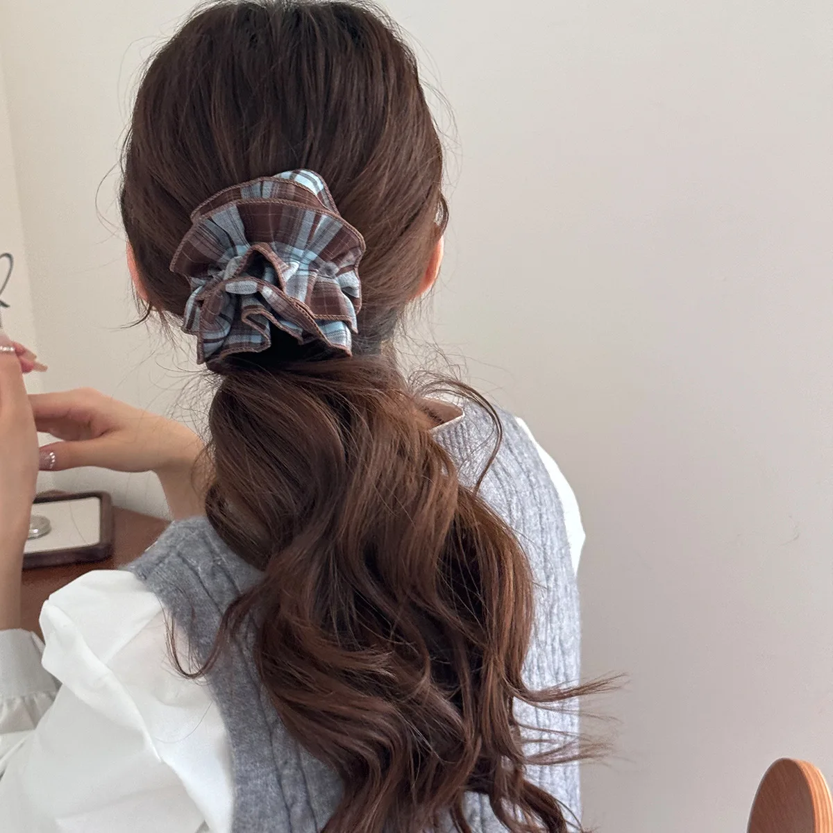 Retro Korean Plaid Banana Clip College Style Double-layer Plaid Banana Clip Fashion Versatile Students Ponytail Clip Accessories