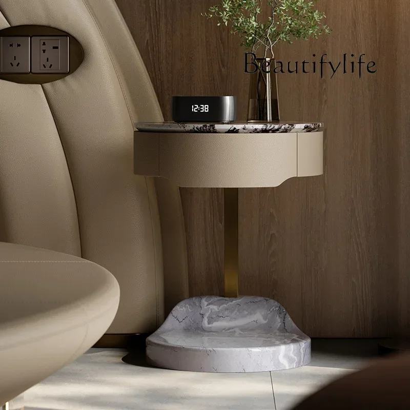 F Nordic Natural Luxury Stone Bedside Table, Bedroom With Series Furniture, Light Luxury Bedside Table