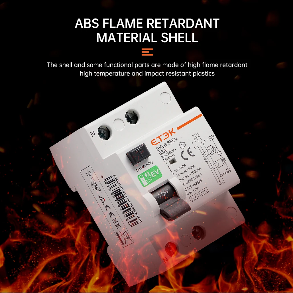 Imagem -05 - Etek Rccb tipo ev 2p 4p Terra Escapamento Disjuntores para Carro Evse Chargeing Estação Rcd 40a 63a 30ma Ekl663ev 10ka Din Ferroviário