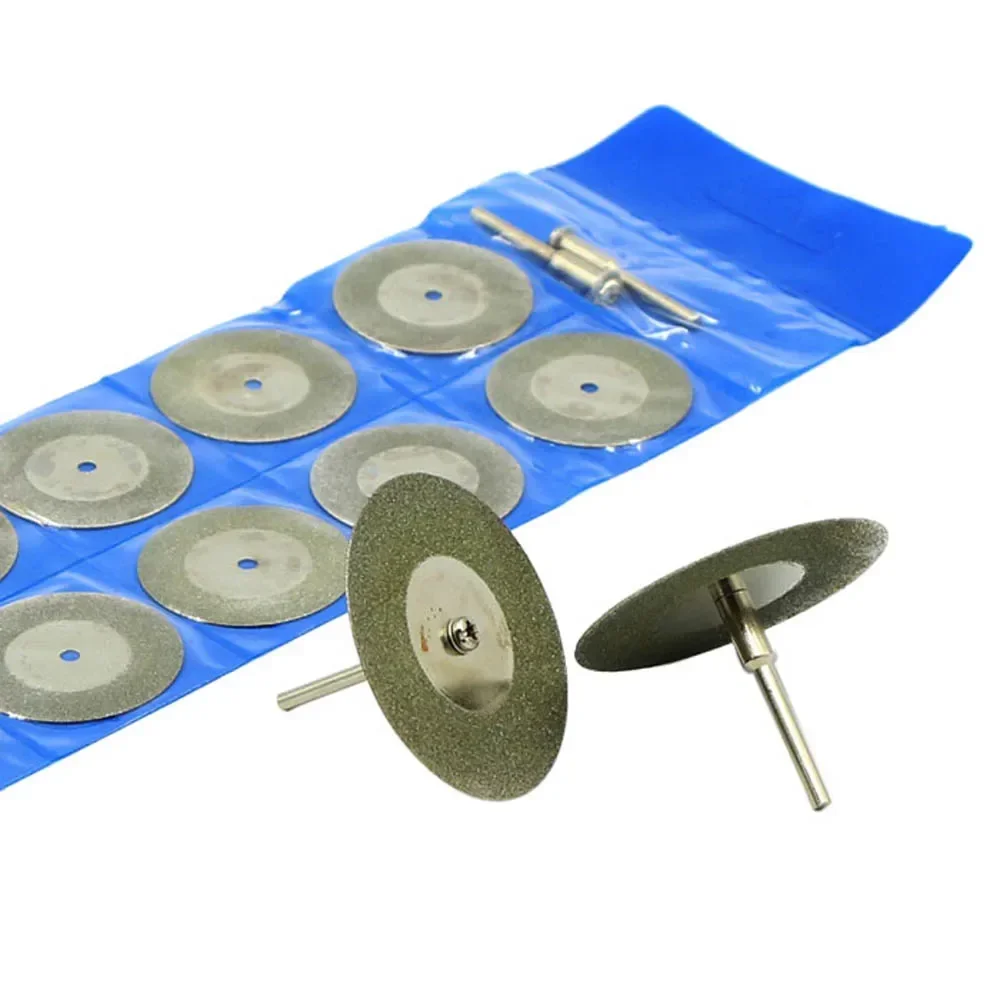 10Pcs Diamond Cutting Discs 50mm 2 inch Coated Electroplated Rotary Cutting Discs Cut Off Blade Wheels+2pcs 3mm Shank mandrels