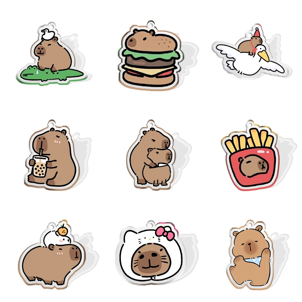 Baby Capybara Cartoon With Hole Flat Resin Planar Clear Acrylic Glitter Acrylic For DIY Phone Case Hair Bow 10 Pieces/lot