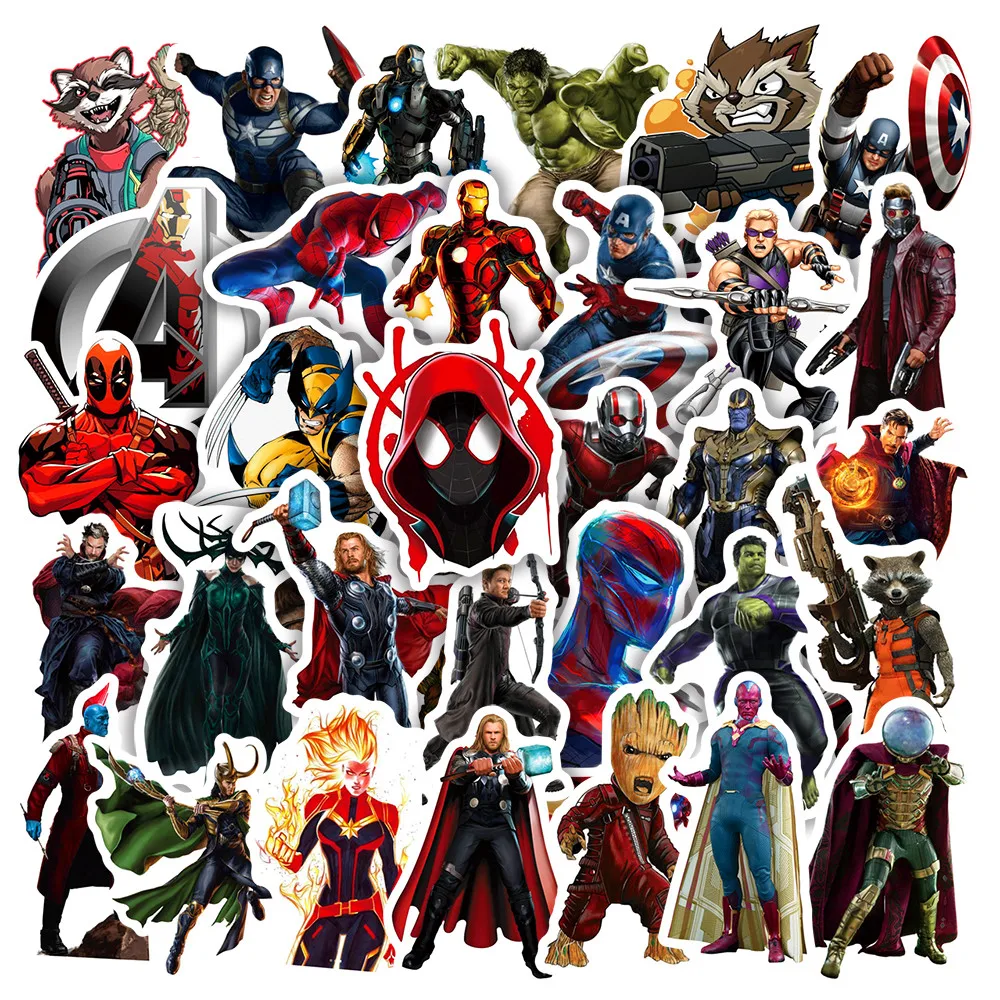50 Pegatinas de Graffiti de Marvel Avengers Alliance, Calcomanías de Spider-Man y Capitán América, para Laptop, Taza, Teléfono, Guitarra, Juguetes para Niños