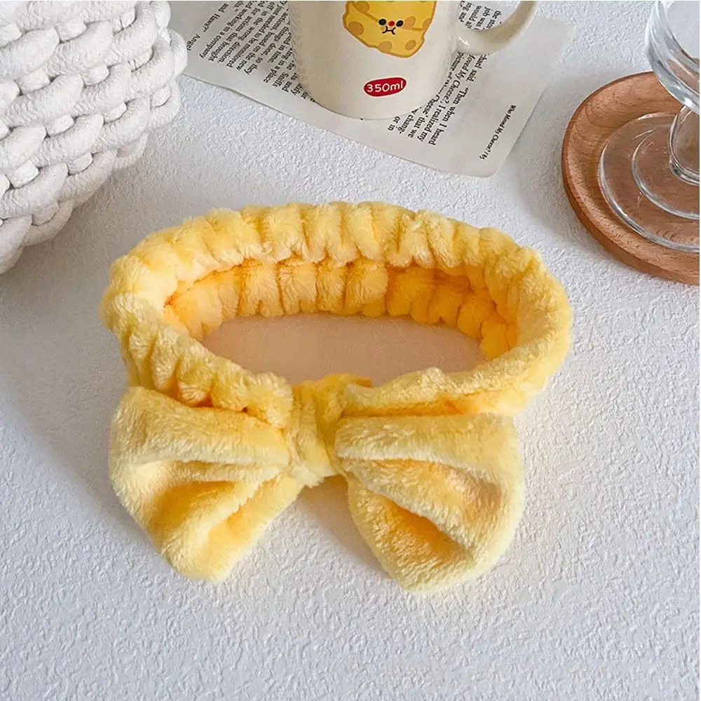 Elastic Coral Fleece Hair Band Soft Bow Knot Make Up Hairband Fluffy Bowknot Cosmetic Headbands Women