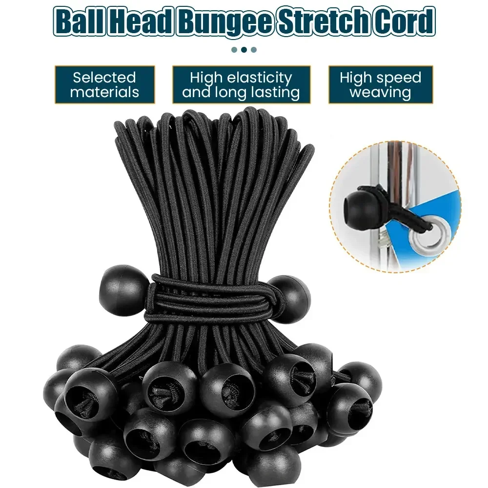 Multifuncional Elastic Rope Tie com Laço Cabeça Corda, Camping Tent Acessórios, Barco Pólo Fixo, Barraca, 12 Pcs, 25Pcs