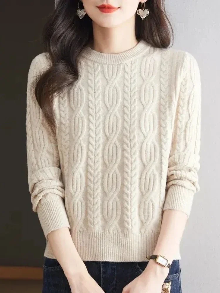 2026 Casual Knitted Long Sleeve Women's Sweater New Cashmere Women's O-neck Pullover Autumn and Winter Loose Solid Color Tops