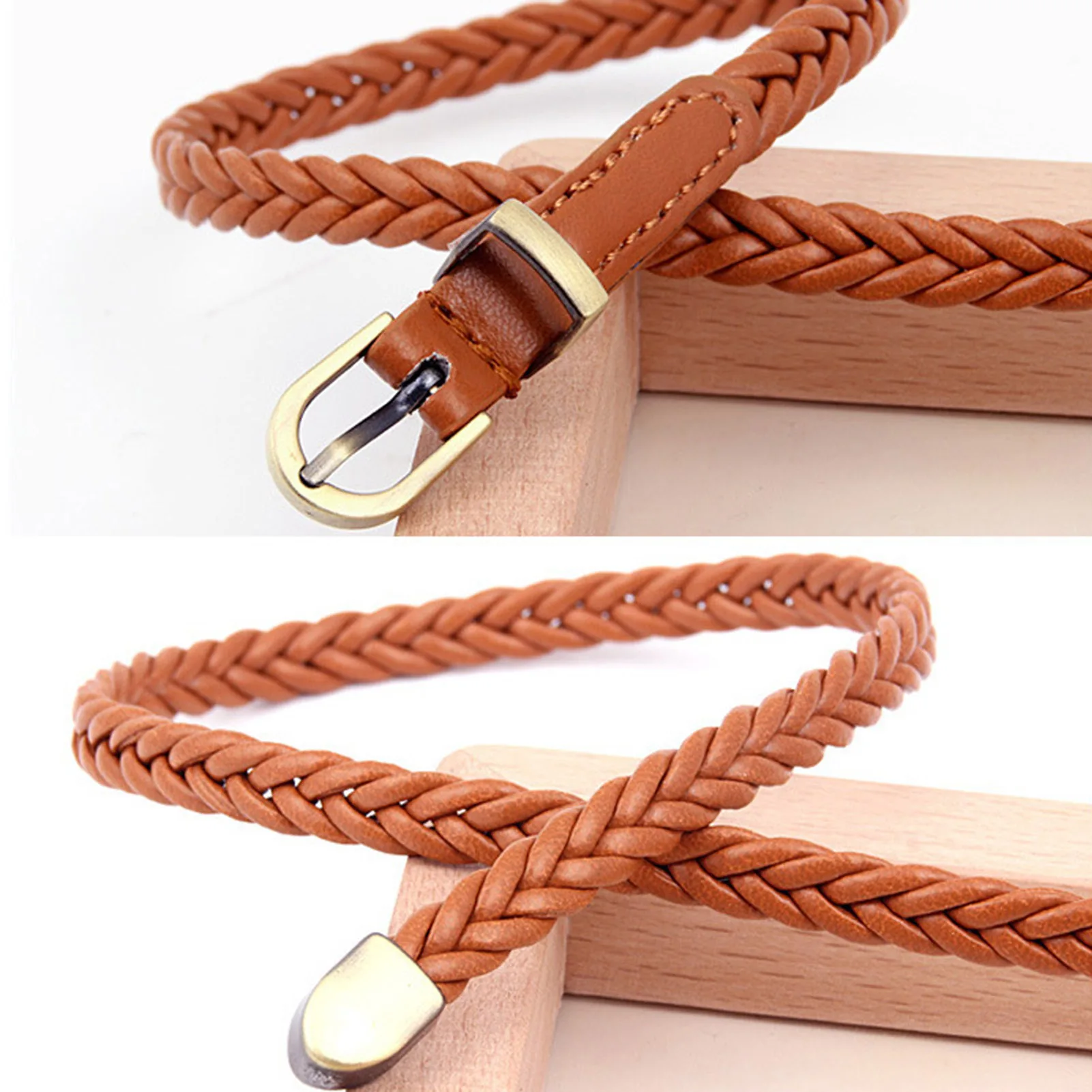 Cinturón Ajustable Elegante para Uso Casual, Cinturón Delgado Retro de Piel Sintética para Mujer con Hebilla Dorada para Vestidos y Jeans, Estiloso
