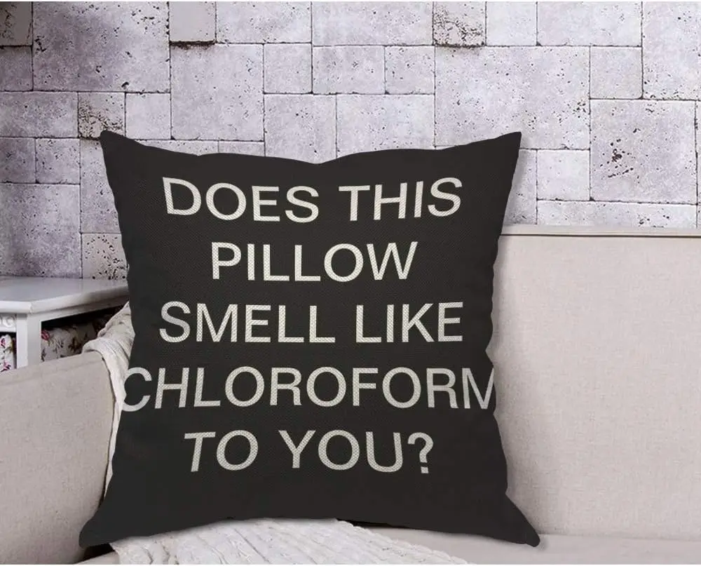Funny Text Pillow Cover, Does This Pillow Smell Like Chloroform Cushion Case, Novelty Home Decor, Humor Gift Idea