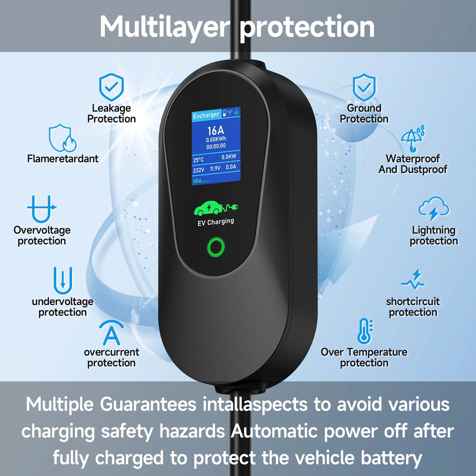 AFYEEV 3600W Portable Type 2 IEC62196-2 EV Charger Type1 SAE J1772 Electric Car Charger EU Plug WiFi Bluetooth APP Control