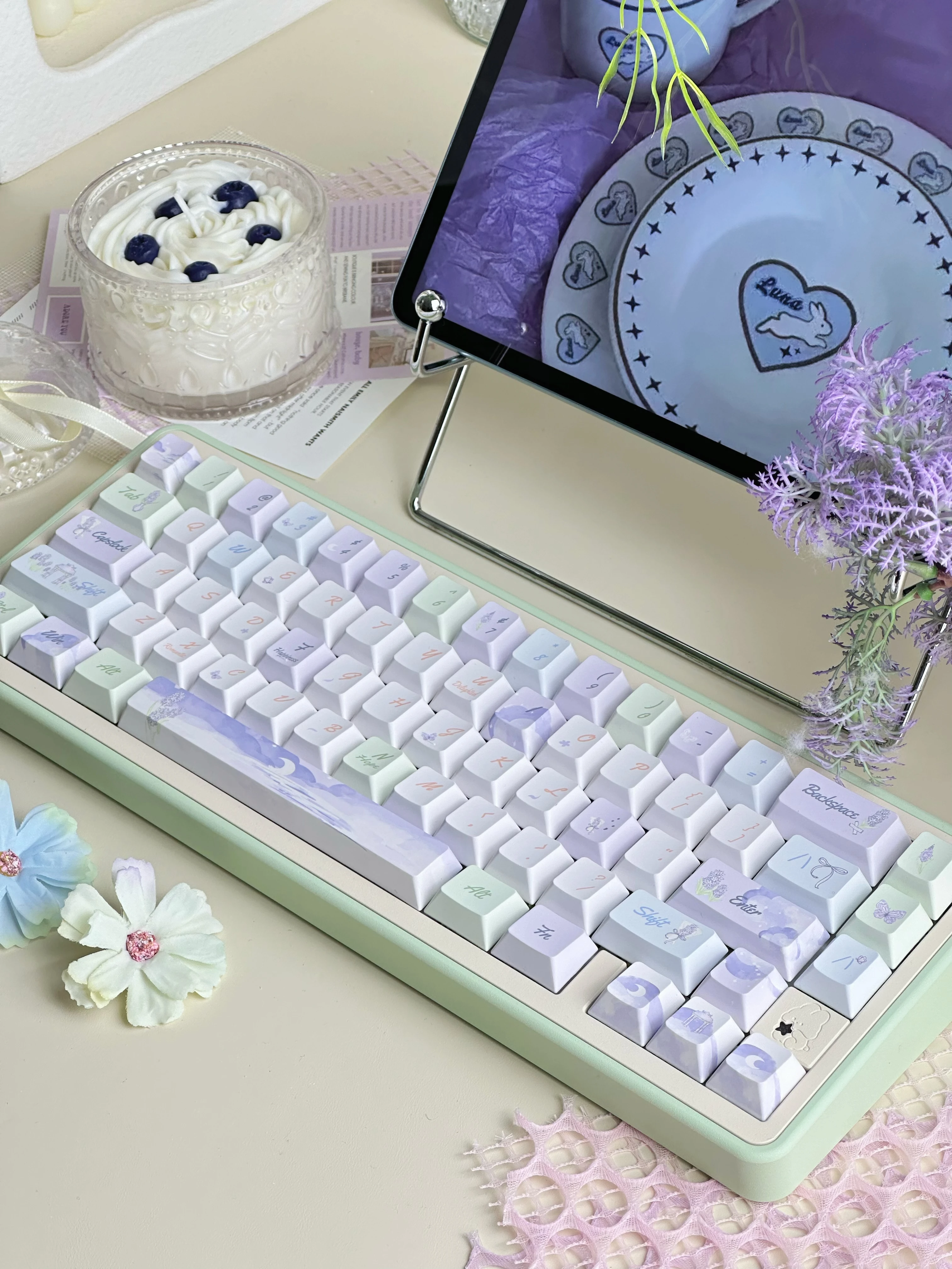 Couvre-clavier mignon Moa None Pbt 132 prédire DuoPetrol Park/Dreamwalker, motif de vache, pour Alice Layout, bricolage, Ansi/Iso, vert violet