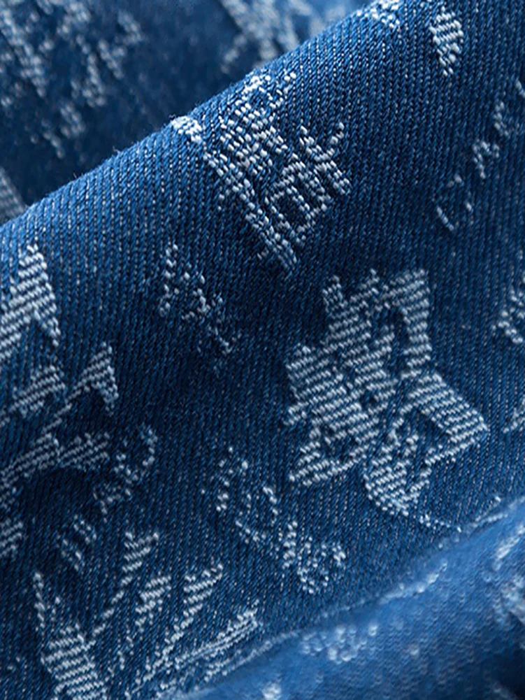 Chinese Characters Pure Cotton Jacquard Denim Fabric Jacket Designer Clothing Apron Pants Handmade DIY by Half Meter