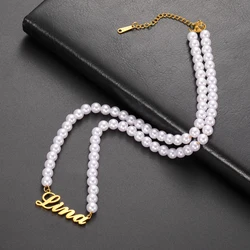 Sipuris Pearl Custom Name Necklaces Stainless Steel Personalized Name Necklaces Golden Choker For Women Jewelry Weddings Gifts